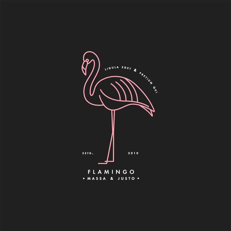 Diseño de logotipo de neón lineal vectorial pájaro flamenco sobre fondo blanco Emblemas o insignias de flamenco