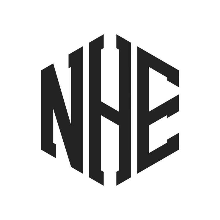 Vector diseño del logotipo de nhe letra inicial nhe monograma logotipo con forma de hexágono