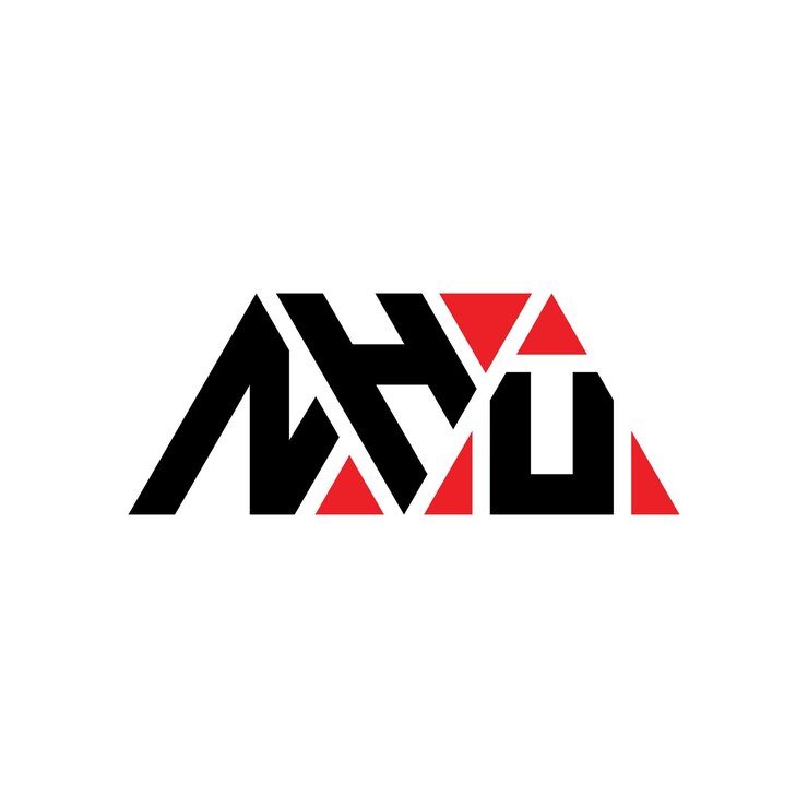 Vector diseño de logotipo de nhu con letras triangulares en forma de triángulo nhu diseño de logotipo triangular con monograma nhu triángulo vectorial plantilla de logotipo con color rojo nhu logotipo triangular simple elegante y lujoso logotipo nhu