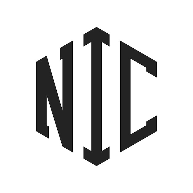Diseño del logotipo del NIC Letra inicial Logotipo del monograma del NIC con forma de hexágono