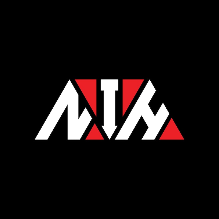 Vector diseño del logotipo del nih con letras triangulares en forma de triángulo diseño del monograma del logotipo triangular del nih modelo del logotipo vectorial del triángulo del nih con color rojo logotipo triangulares del nih simple elegante y lujoso logo del nih