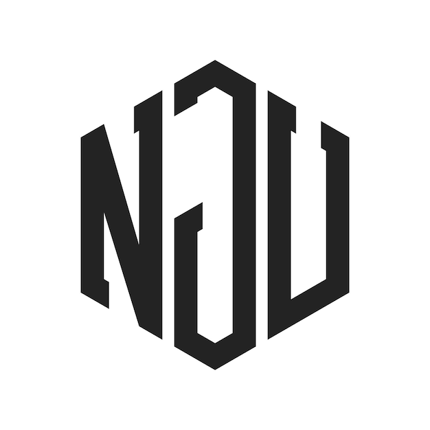 Diseño del logotipo de NJU Letra inicial Monograma de NJU Logotipo con forma de hexágono