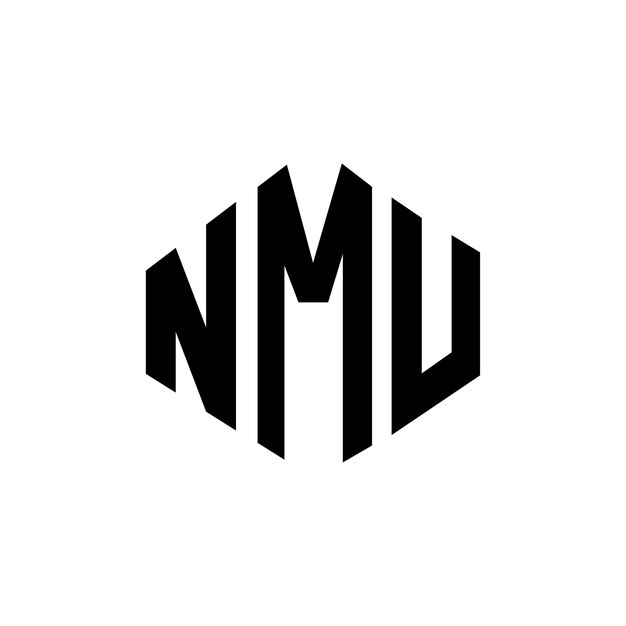 Diseño del logotipo de la NMU con letras en forma de polígono, polígono y cubo, diseño del logotipo en forma de hexágono, modelo de logotipo vectorial, colores blanco y negro, monograma de NMU, logotipo de negocios y bienes raíces.