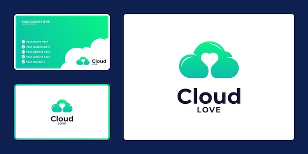 Diseño de logotipo de nube degradado y tarjeta de visita con concepto de corazón,