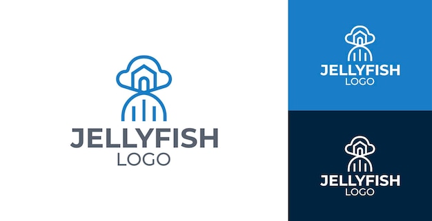 Diseño de logotipo en la nube, plantilla de logotipo de medusa, logotipo de tecnología