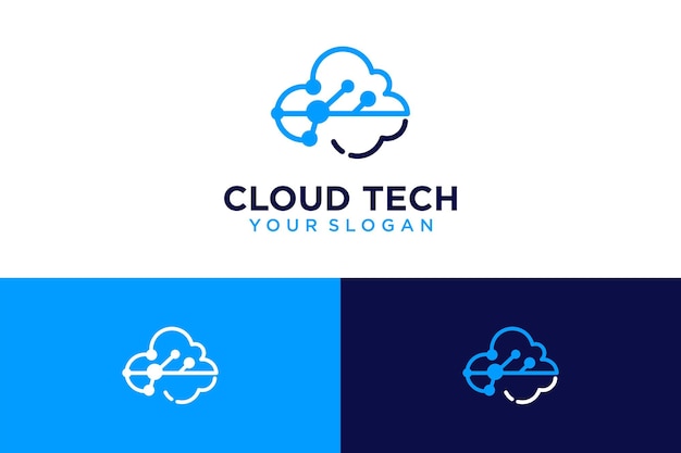 Diseño de logotipo en la nube con tecnología y arte lineal