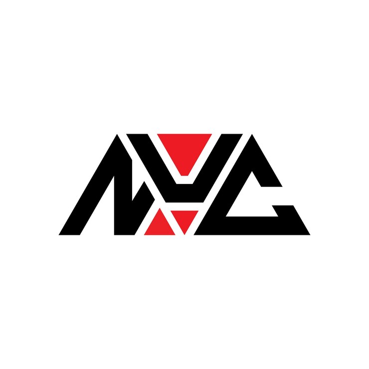 Vector diseño de logotipo de nuc con letras triangulares con forma de triángulo nuc diseño de logotipo triangular con monograma nuc triángulo vectorial plantilla de logotipo con color rojo nuc logotipo triangle sencillo elegante y lujoso nuc
