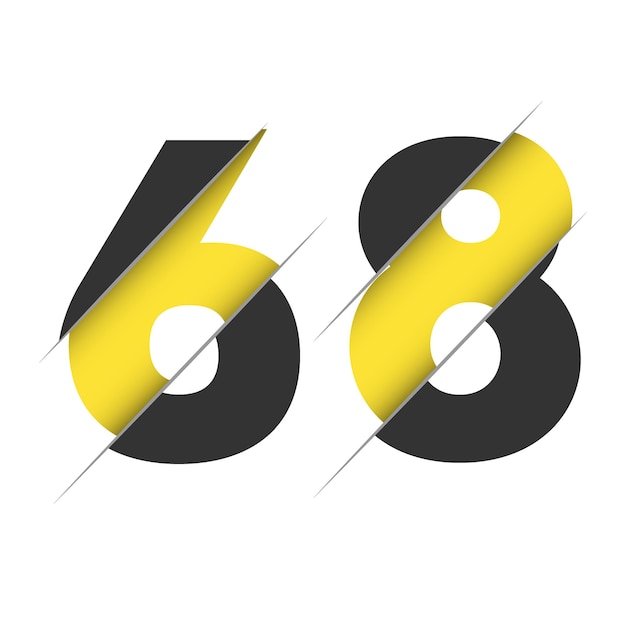Diseño de logotipo de número 68 6 8 con corte creativo y fondo de círculo negro diseño de logotipo creativo