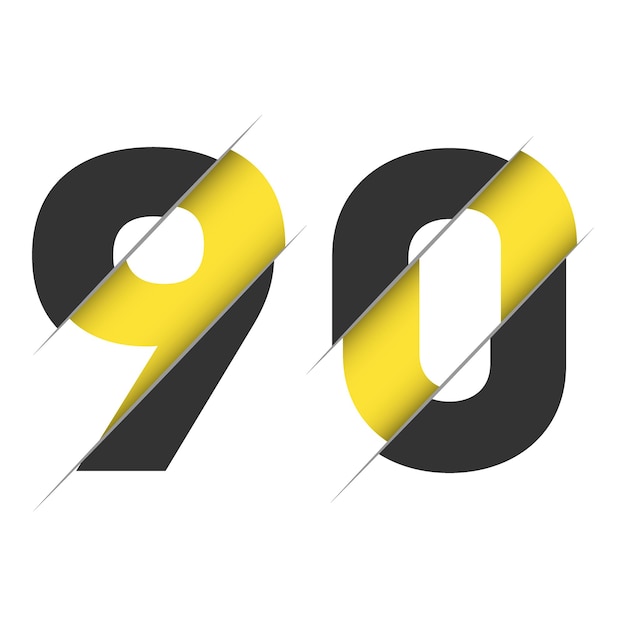 Diseño de logotipo de número 90 9 0 con corte creativo y fondo de círculo negro Diseño de logotipo creativo
