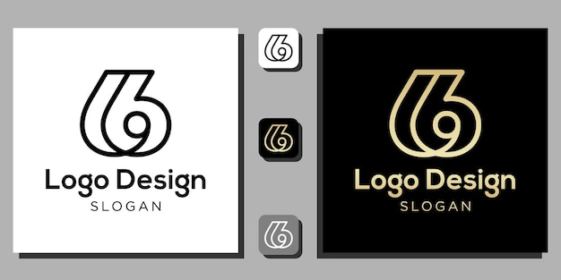 Diseño de logotipo números símbolo numeral contorno de oro negro con plantilla de aplicación