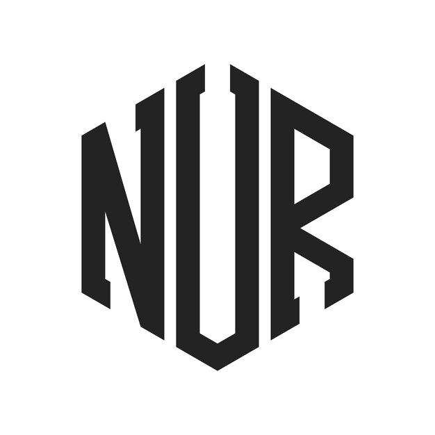 Diseño del logotipo NUR Letra inicial NUR Monograma Logotipo con forma de hexágono