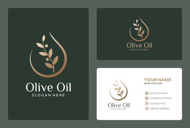 Diseño de logotipo de nutrición de oliva con tarjeta de visita.