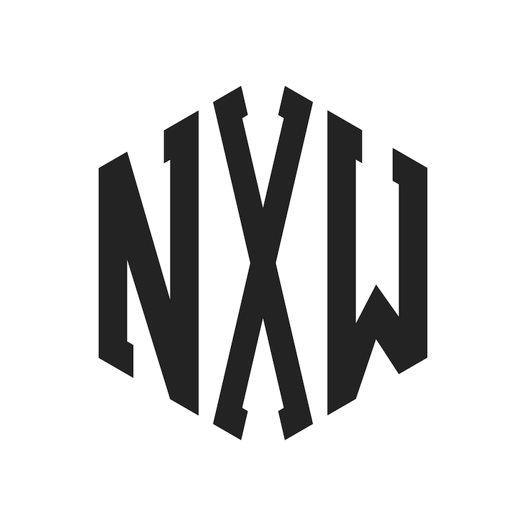 Vector diseño del logotipo de nxw letra inicial nxw monograma logotipo con forma de hexágono
