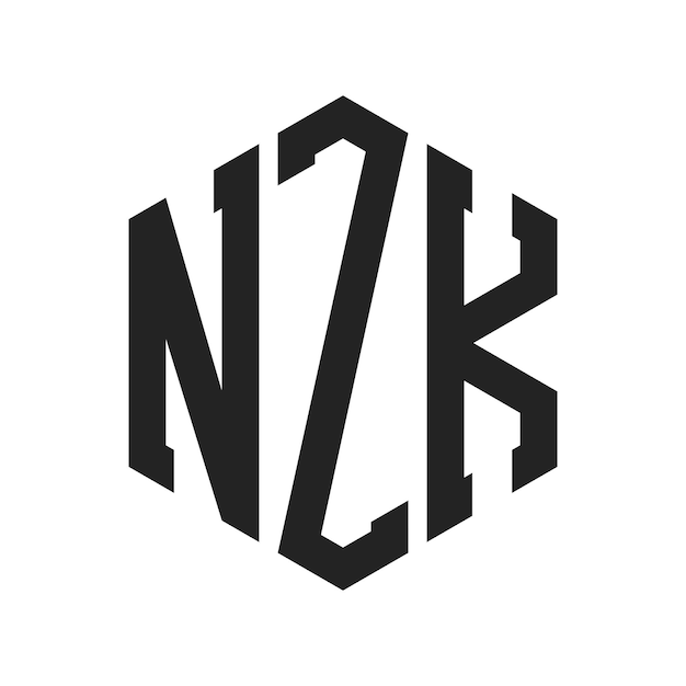 Diseño del logotipo de NZK Letra inicial NZK Monograma Logotipo con forma de hexágono