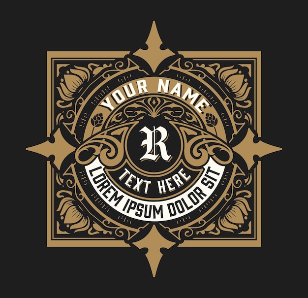 Diseño de logotipo o banner vintage con elementos ornamentales