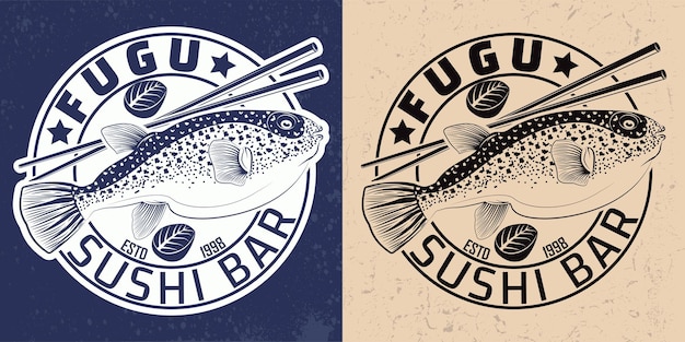 Diseño de logotipo o emblema de barra de sushi vintage