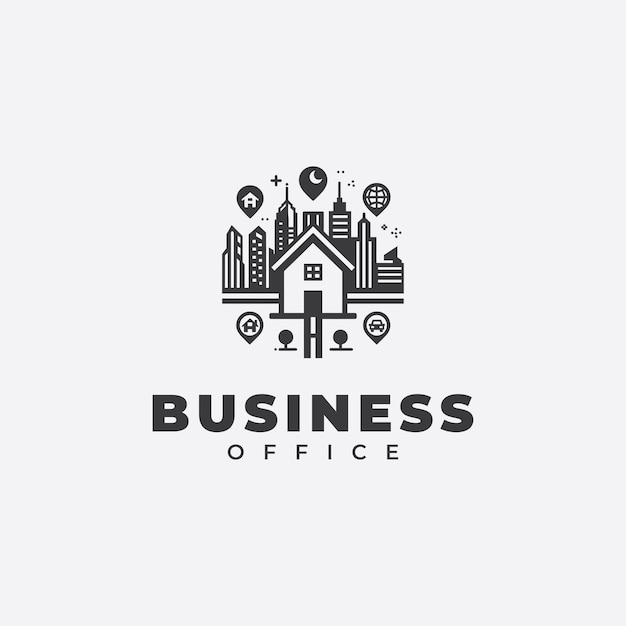diseño del logotipo de la oficina de negocios con un estilo monocromático único en blanco y negro