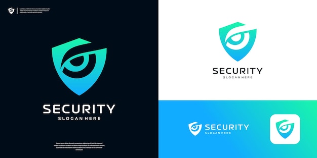 Diseño del logotipo del ojo del ciberespacio Inspiración vectorial del logotipo del escudo de seguridad