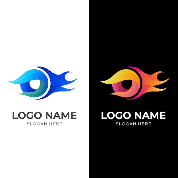 Diseño de logotipo de ojo de fuego logotipo de combinación de ojo y fuego con estilo colorido 3d