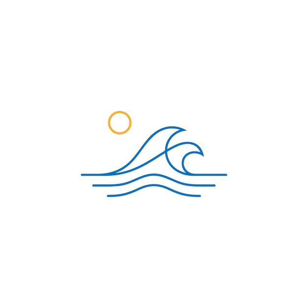 Diseño del logotipo de la ola y el sol en un estilo lineal simple