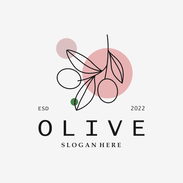 Diseño de logotipo de oliva con estilo de arte lineal.