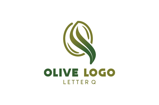 Diseño de logotipo de oliva con ilustración de vector de oliva verde natural de concepto de letra q