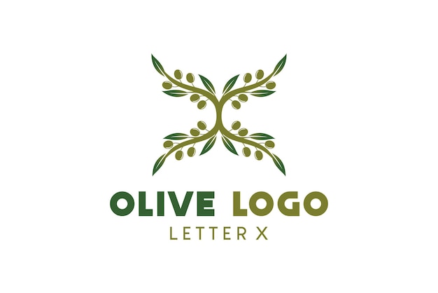 Vector diseño de logotipo de oliva con ilustración de vector de oliva verde natural de concepto de letra x