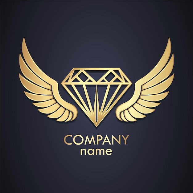 diseño de logotipo de oro moderno en forma de diamante alado
