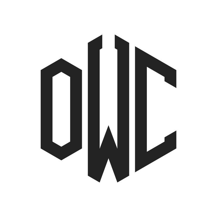 Vector diseño del logotipo owc letra inicial owc monograma logotipo con forma de hexágono