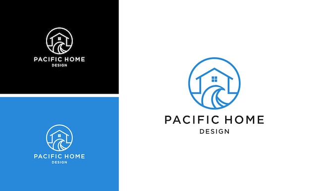 Diseño del logotipo de Pacific Wave Home Modelo vectorial de la casa de agua