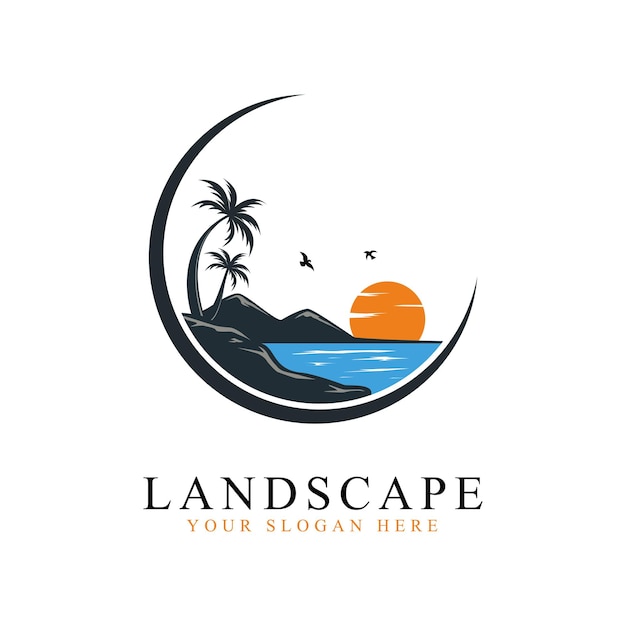 Diseño de logotipo de paisaje aislado fondo blanco paisaje simple Logo símbolo vector ilustración