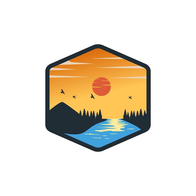 Diseño de logotipo de paisaje aislado fondo blanco paisaje simple logo símbolo vector ilustración