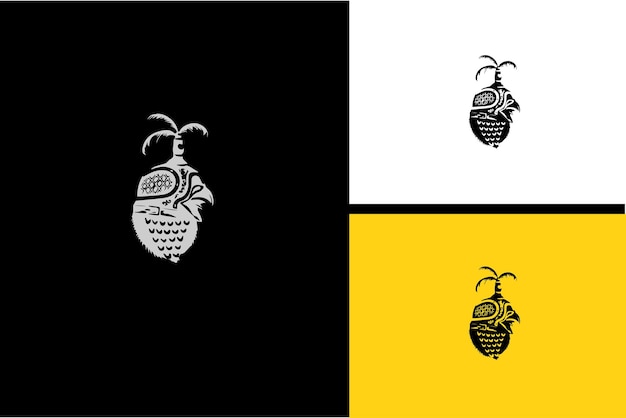 Diseño de logotipo de pájaro de cabeza y vector de palma en blanco y negro