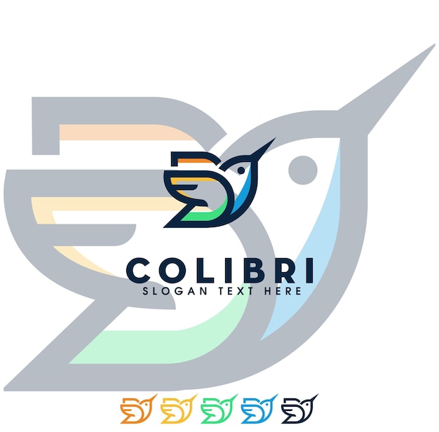 diseño de logotipo de pájaro colibrí simple y limpio estilo de línea de logotipo monolina de pájario volador ilustración colorida