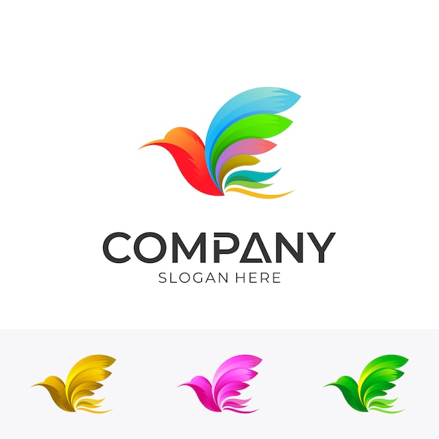 Diseño de logotipo de pájaro con estilo colorido