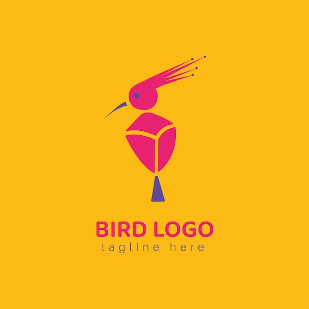 Diseño de logotipo de pájaro morado y rosa plano vectorial