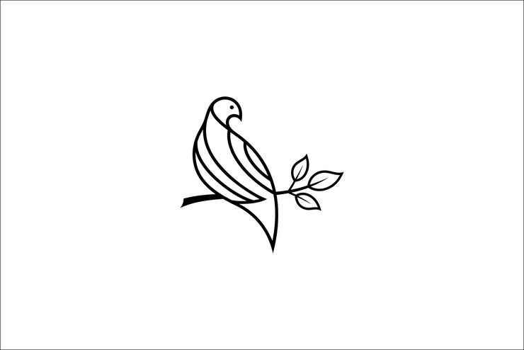 Diseño del logotipo del pájaro paloma en una rama de un árbol