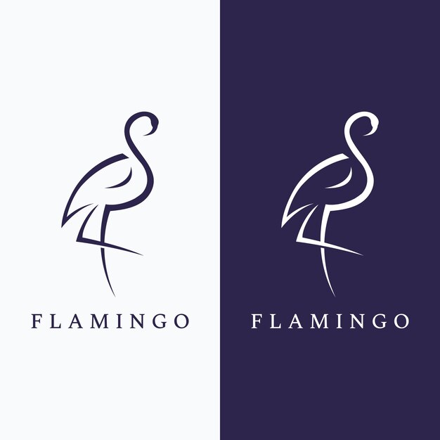 Diseño de logotipo de pájaro de patas largas o flamenco Logotipo con líneas abstractas y simples