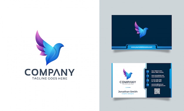 Vector diseño de logotipo de pájaro con tarjeta de visita.