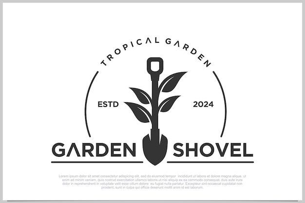 El diseño del logotipo de la pala de jardín es un activo de diseño adecuado para una empresa de jardinería