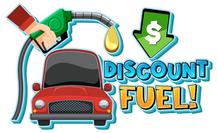 Vector diseño de logotipo de palabra de dibujos animados de combustible de descuento
