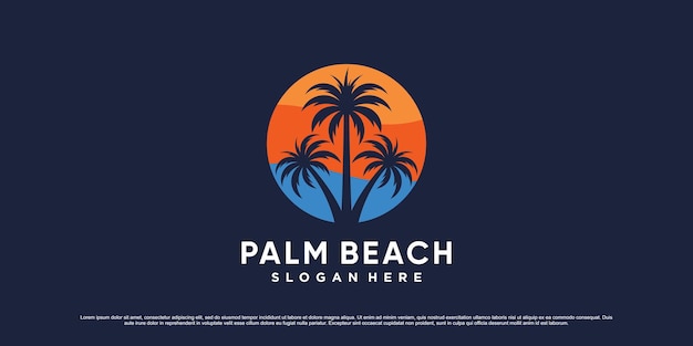 Diseño de logotipo de palmera y playa para icono de vacaciones de verano con concepto moderno creativo
