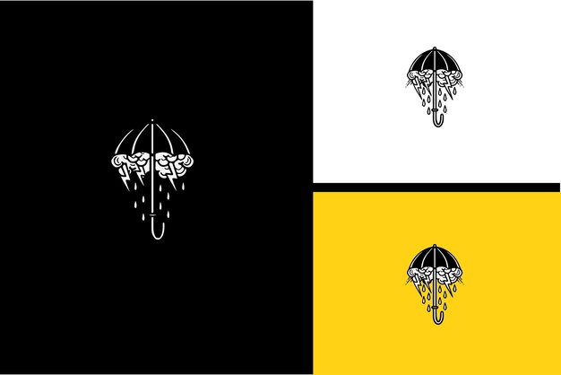 Diseño de logotipo de paraguas vector blanco y negro