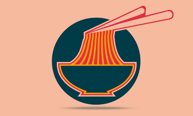 Diseño de logotipo de pasta de fideos de palillos, fideos de ramen con ilustración de icono de vector de dibujos animados de palillos