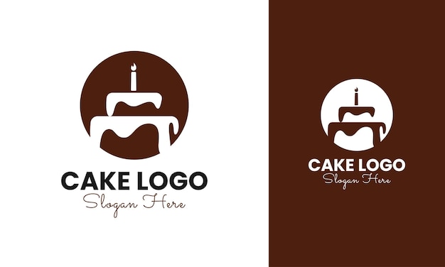 Diseño de logotipo de pastel con icono de vela y chocolate derretido