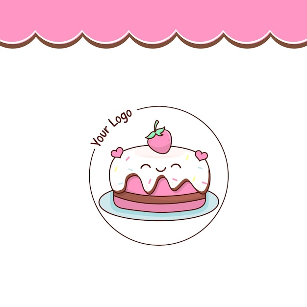 Diseño de logotipo de pastel con una imagen de una fresa Vector