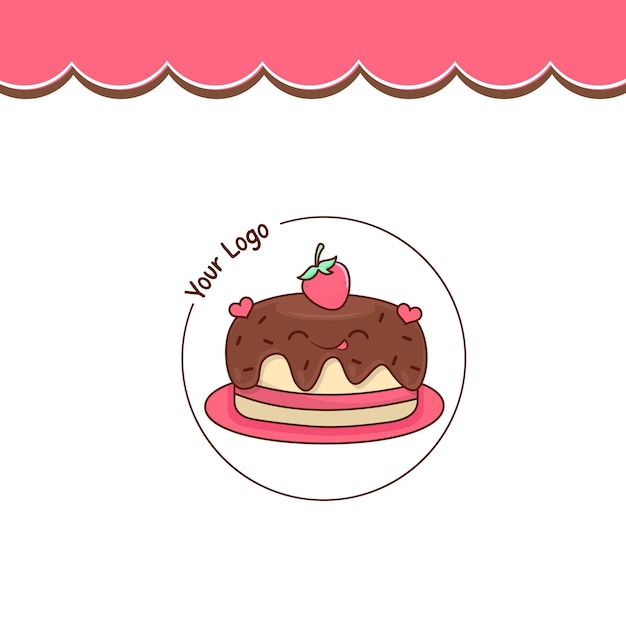 Diseño de logotipo de pastel con una imagen de una fresa Vector