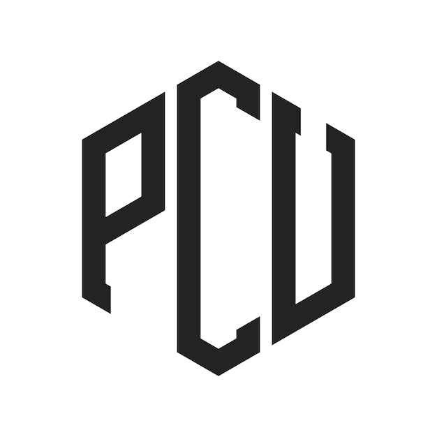 Diseño del logotipo de PCU Letra inicial Monograma de PCU Logotipo con forma de hexágono