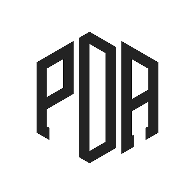 Diseño del logotipo PDA Letra inicial PDA Monograma Logotipo con forma de hexágono