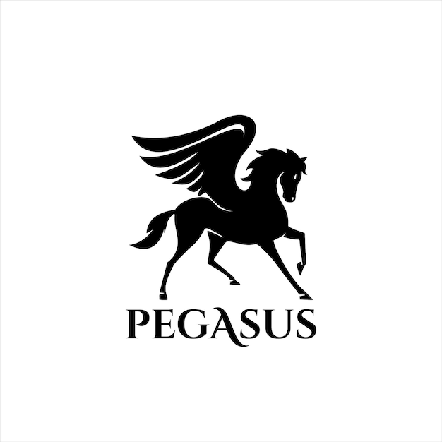 Diseño logotipo pegaso simple silueta negra